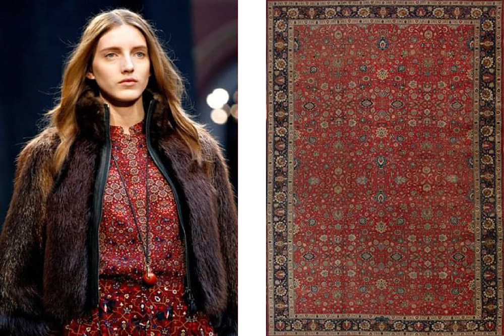 استفاده از طرح و نقش فرش ایرانی در لباس های برند هرمس