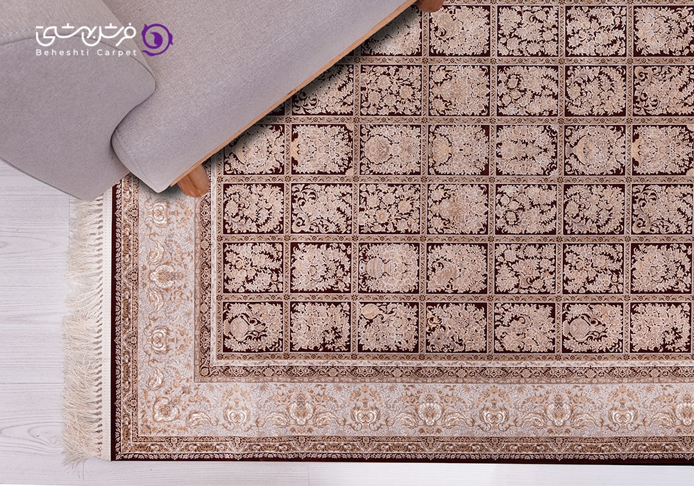 نمای نزدیک و باکیفیت از فرش طرح خشتی فرش بهشتی