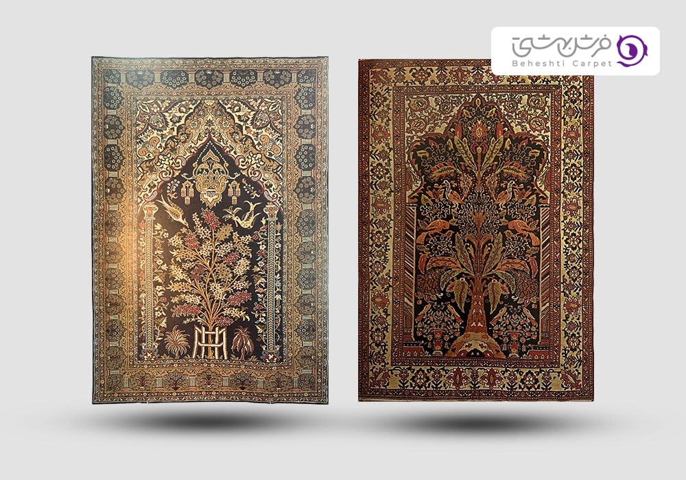 2 نمونه از طرح و نقش درختی در فرش های ایرانی