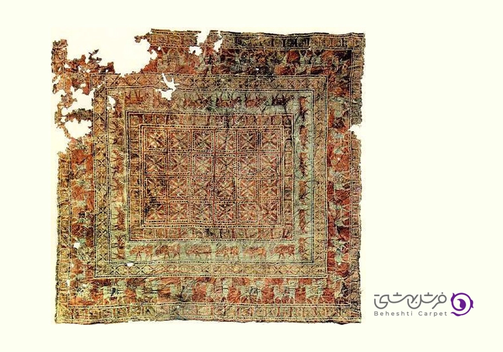 تصویری از فرش پازیریک و حاشیه های فرش