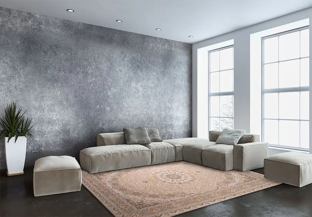 ست مبل طوسی با فرش کرم