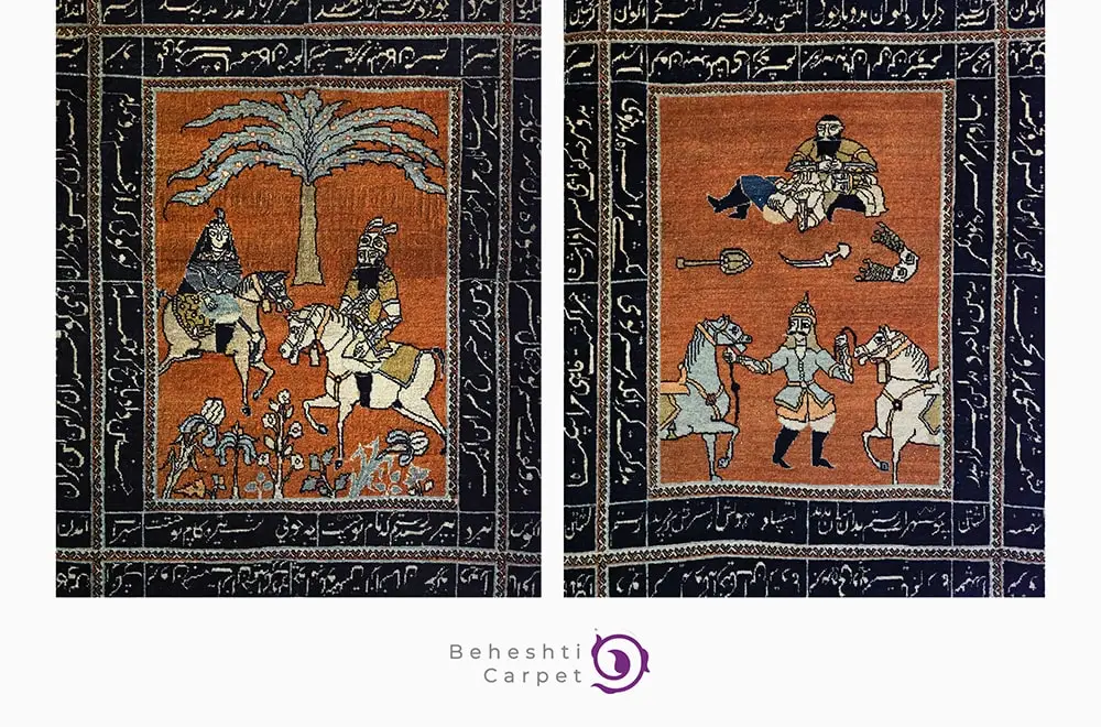 بخشی از فرش دست‌بافت تصویری شاهنامه ، هفت خان رستم